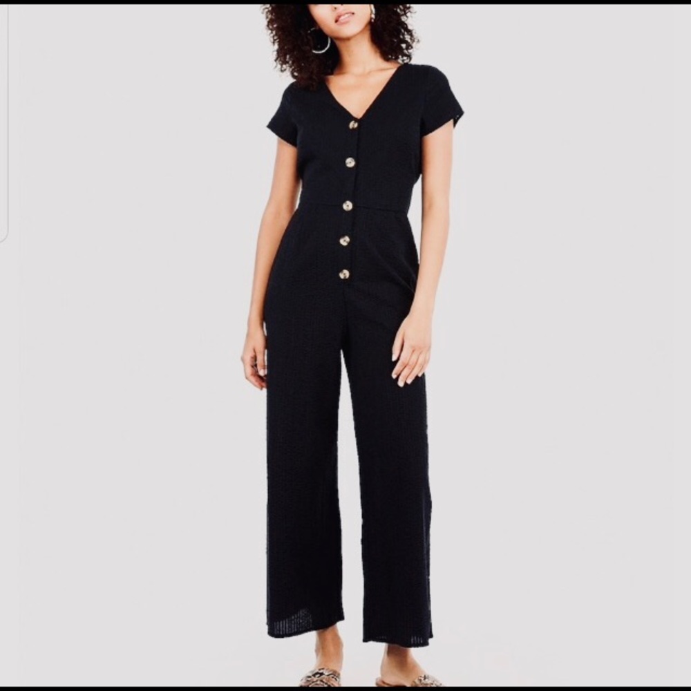 SOLD--BLACK BUTTON-UP JUMPSUIT | WIDE-LEG | 100% LIGHTWEIGHT COTTON